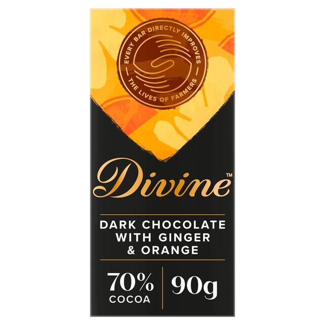 Göttliche 70% dunkle Schokolade mit Ingwer & Orange 90 g