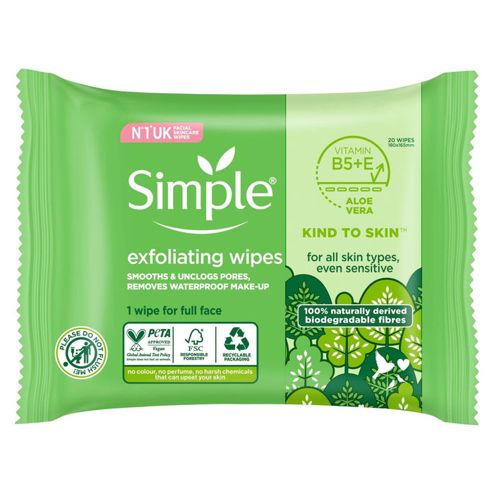 Einfache biologisch abbaubare Peeling -Wischtücher 20 pro Pack