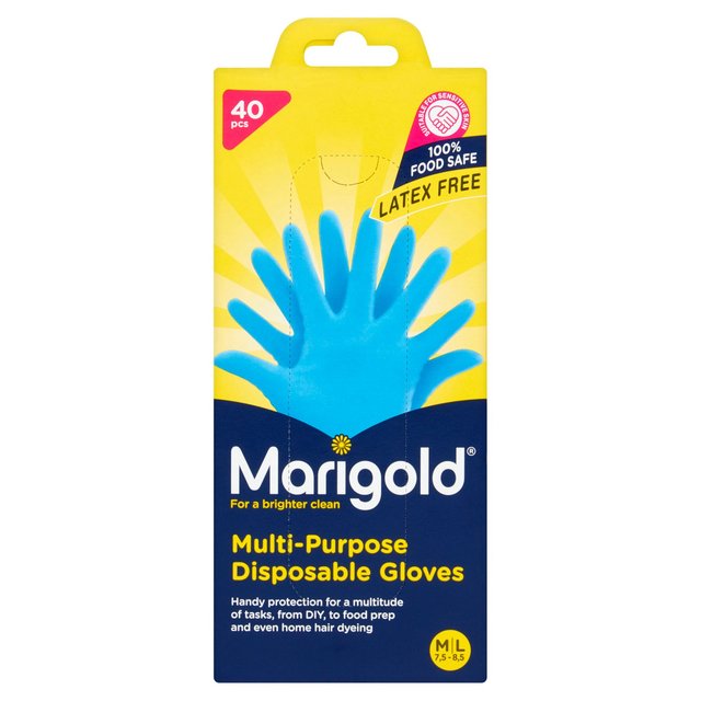 قفازات Marigold Extra Safe M/L للاستعمال مرة واحدة من اللاتكس والخالية من البودرة، آمنة للطعام، 40 في كل عبوة