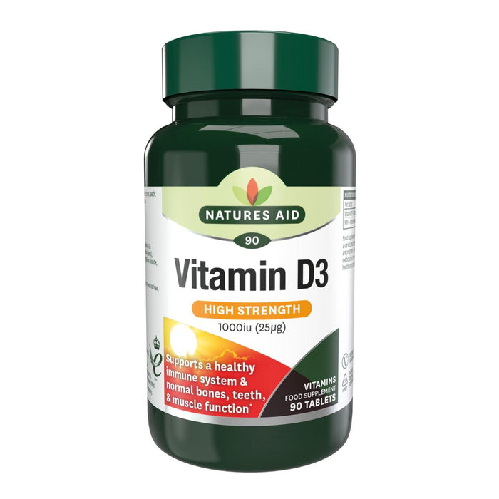 Natures Aide les comprimés de vitamine D3 à haute résistance 1000IU 90 par paquet